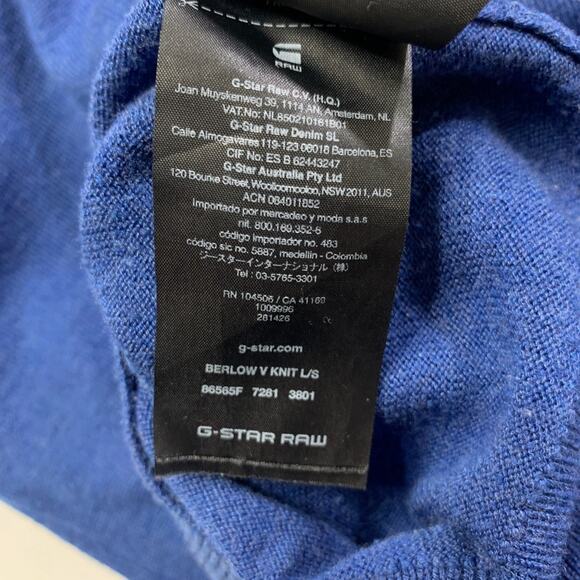 G-Star Raw Sweater Mens Extra Large Regatta Blue Berlow V Neck Knit Long Sleeve - Picture 12 of 15